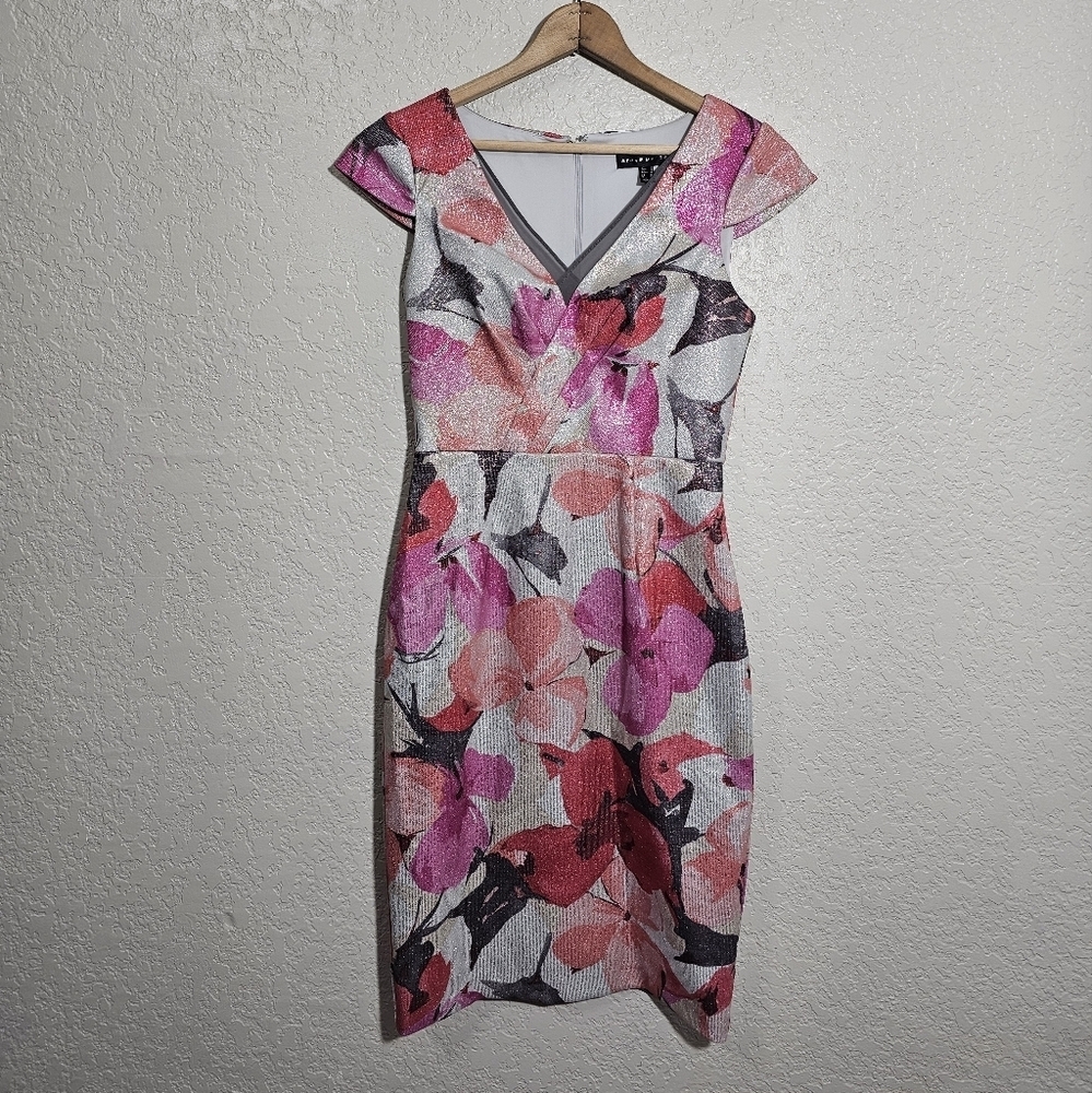 Aidan Mattox Metallic Floral Print Sheath Dress